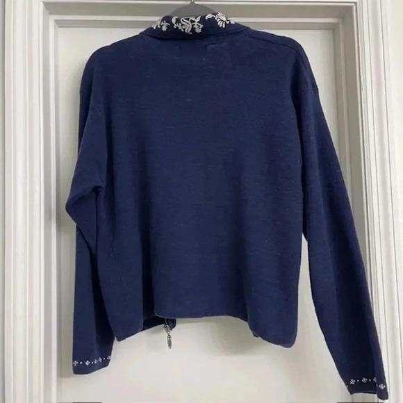 VTG Woolrich Full Zip Cardigan Navy Embroidered Sz M Cottagecore Grandma - Picture 5 of 8